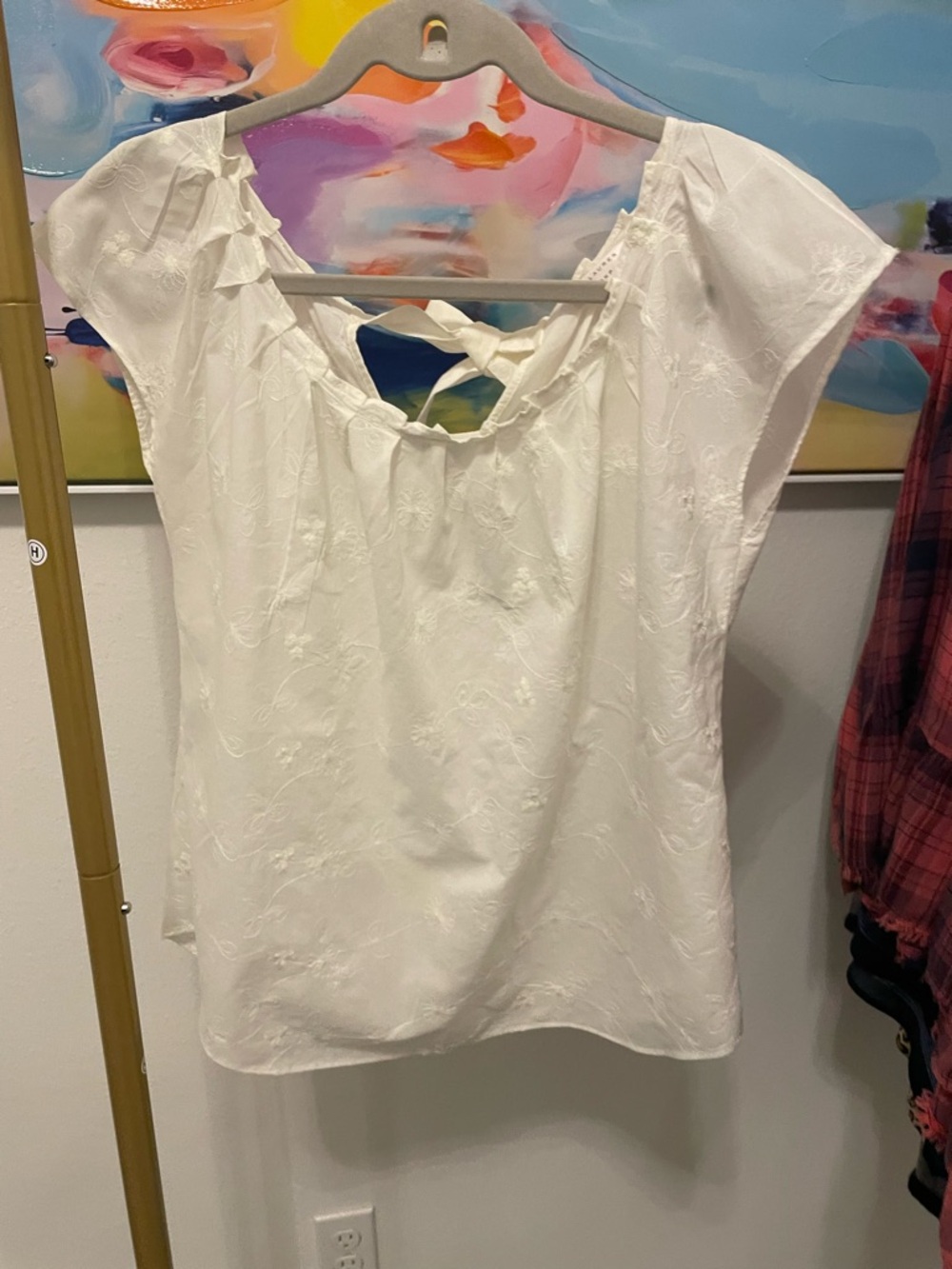 LC Lauren Conrad White Embroidered Tie-Back Blouse 100% cotton small
